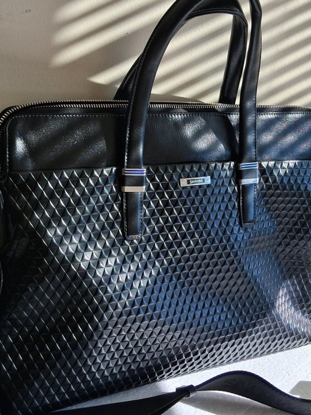 Sammons Medici Black Leather Laptop Briefcase Business Bag Tote Messenger-UNISEX